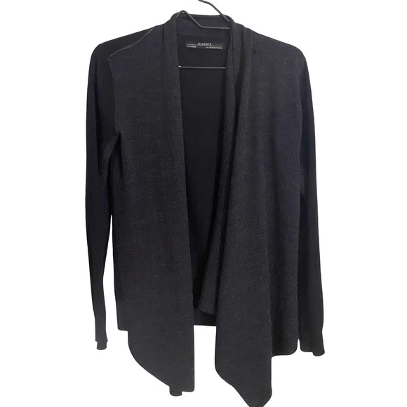 ALLSAINTS Black Charcoal Asymmetrical Drina Drape Cardigan Sweater Size 4 - Picture 3 of 12